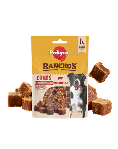 PEDIGREE Ranchos Cubes 70 g karma uzupełniająca dla dorosłych psów z wołowiną