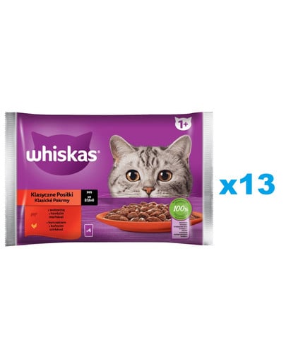 WHISKAS Adult saszetka 52x85g Klasyczne Posiłki mokra karma dla dorosłych kotów w sosie z: wołowiną, kurczakiem