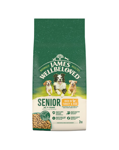 JAMES WELLBELOVED Senior 2 kg sucha karma pełnoporcjowa dla starszych psów >7 lat bogata w indyka i ryż