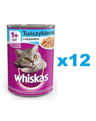 WHISKAS Adult puszka 12x400 g - mokra karma pełnoporcjowa dla dorosłych kotów, kawałki z tuńczykiem w galaretce