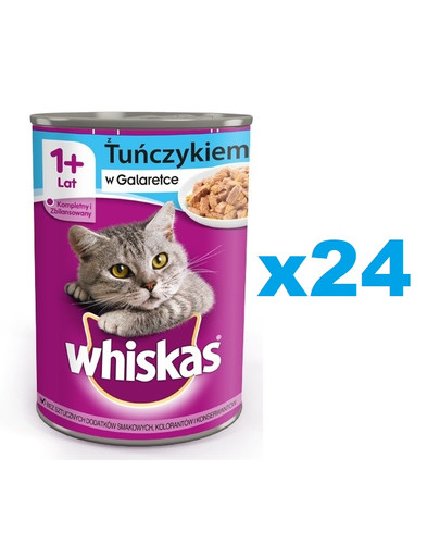 WHISKAS Adult puszka 24x400 g - mokra karma pełnoporcjowa dla dorosłych kotów, kawałki z tuńczykiem w galaretce