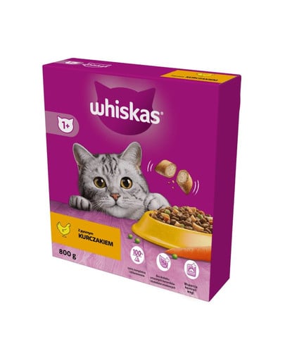 WHISKAS Adult 800 g sucha karma pełnoporcjowa z pysznym kurczakiem dla dorosłych kotów