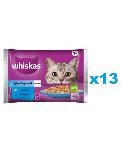 WHISKAS Adult saszetka 52x85g Rybne Przysmaki mokra karma dla dorosłych kotów w galaretce z: łososiem, tuńczykiem