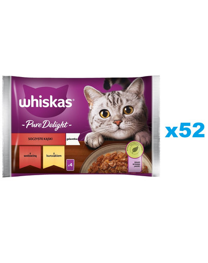 WHISKAS Adult saszetka 52x85g Soczyste Kąski mokra karma dla kotów kawałki z wołowiną, kurczakiem