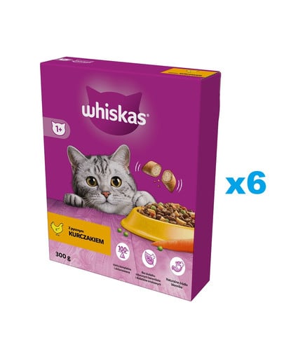 WHISKAS Adult 6x300 g sucha karma pełnoporcjowa z pysznym kurczakiem dla dorosłych kotów