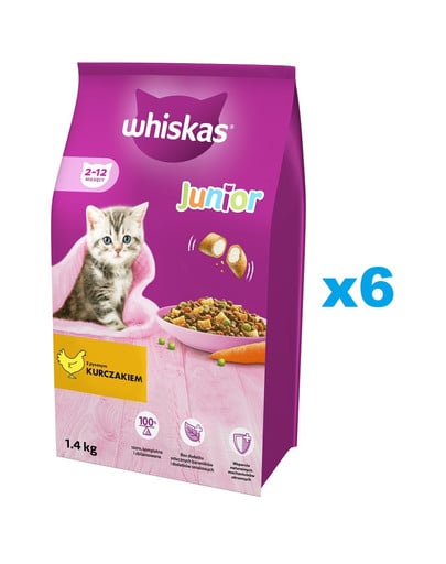 WHISKAS Junior 6x1,4 kg sucha karma pełnoporcjowa dla kociąt z pysznym kurczakiem