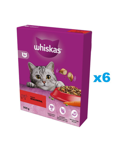 WHISKAS Adult 6x300g sucha karma dla dorosłych kotów z pyszną wołowiną