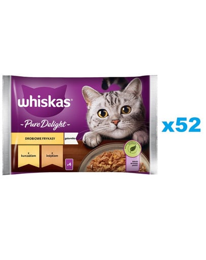 WHISKAS Adult saszetka 52x85g Drobiowe Frykasy mokra karma dla dorosłych kotów w galaretce z: kurczakiem, indykiem