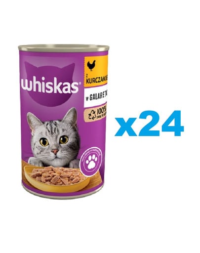 WHISKAS Adult puszka 24x400 g - mokra karma pełnoporcjowa dla dorosłych kotów, kawałki z kurczakiem w galaretce