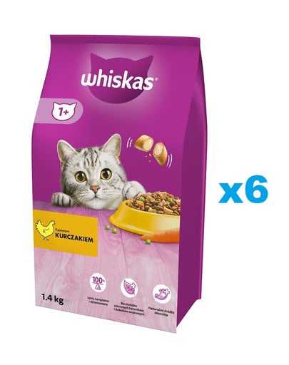 WHISKAS Adult 6x1,4 kg sucha karma pełnoporcjowa dla dorosłych kotów z pysznym kurczakiem