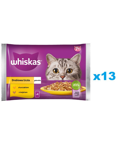 WHISKAS Senior saszetka 52x85g Drobiowa Uczta mokra karma dla starszych kotów w galaretce z: kurczakiem, indykiem