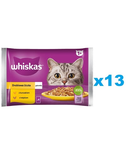 WHISKAS Adult saszetka 52x85 g Drobiowa Uczta mokra karma dla dorosłych kotów w galaretce z: kurczakiem, indykiem