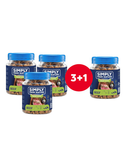 SIMPLY FROM NATURE Smart Bites Trenerki z wołowiny dla psów 4 x 130 g (3+1 GRATIS)