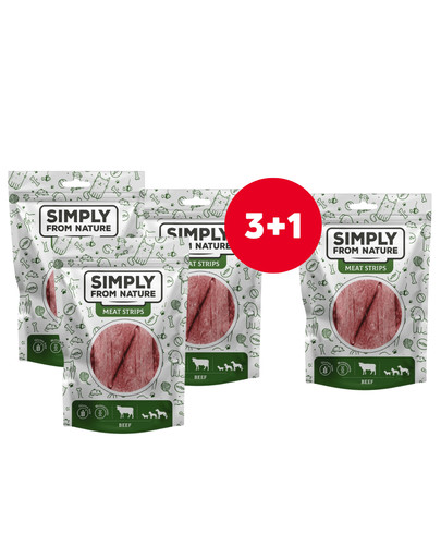 SIMPLY FROM NATURE Meat Strips Mięsne paski z wołowiny dla psów 4 x 80 g (3+1 GRATIS)