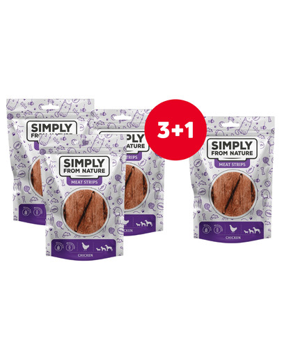 SIMPLY FROM NATURE Meat Strips Mięsne paski z kurczaka dla psów 4 x 80 g (3+1 GRATIS)