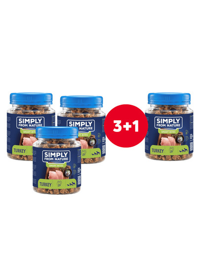 SIMPLY FROM NATURE Smart Bites Trenerki z indyka dla psów 4 x 130 g (3+1 GRATIS)