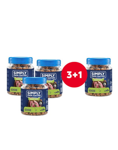 SIMPLY FROM NATURE Smart Bites Trenerki z gęsi dla psów 4 x 130 g (3+1 GRATIS)