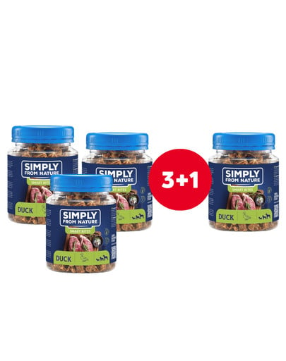 SIMPLY FROM NATURE Smart Bites Trenerki z kaczki dla psów 4 x 130 g (3+1 GRATIS)