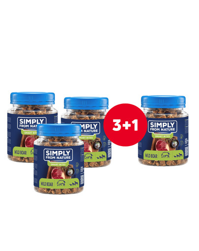 SIMPLY FROM NATURE Smart Bites Trenerki z dzika dla psów 4 x 130 g (3+1 GRATIS)