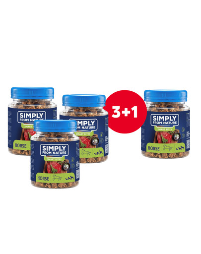 SIMPLY FROM NATURE Smart Bites Trenerki z koniny dla psów 4 x 130 g (3+1 GRATIS)