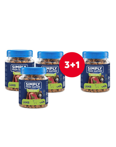 SIMPLY FROM NATURE Smart Bites Trenerki z jagnięciny dla psów 4 x 130 g (3+1 GRATIS)