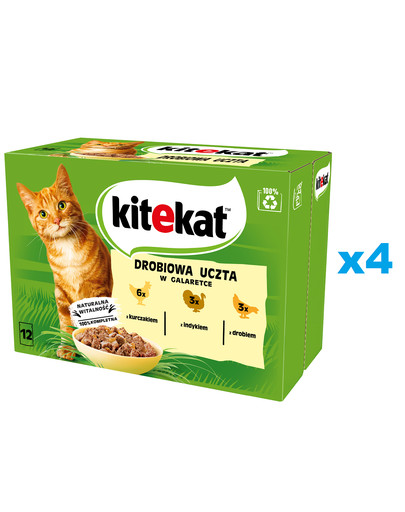 KITEKAT Drobiowa Uczta saszetka 48x85 g mokra karma pełnoporcjowa dla dorosłych kotów z kurczakiem, indykiem i drobiem w galaretce