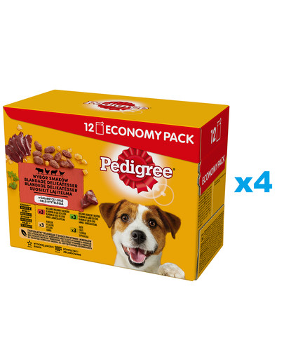 PEDIGREE Adult Wybór smaków saszetka 48x100g mokra pełnoporcjowa karma dla dorosłych psów w galaretce z wołowiną, z kurczakiem, z jagnięciną, z drobiem