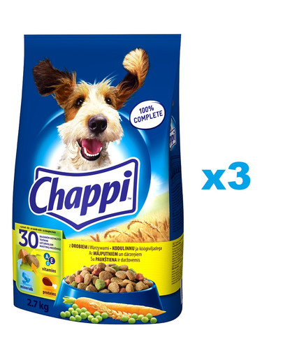 CHAPPI 3x2,7 kg - sucha karma dla psów z drobiem i warzywami