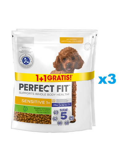 PERFECT FIT Sensitive 1+ 6x825 g sucha karma pełnoporcjowa dla dorosłych psów małych ras bogata w indyka