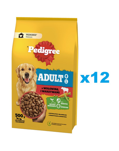 PEDIGREE Adult 12x500 g z wołowiną i warzywami sucha karma pełnoporcjowa dla dorosłych psów dużych i średnich ras