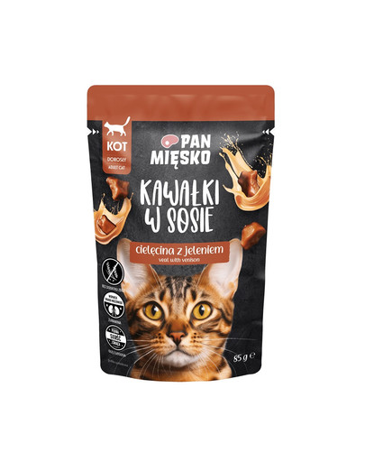 Kawałki w sosie Cielęcina z jeleniem mokra karma dla kotów 85 g
