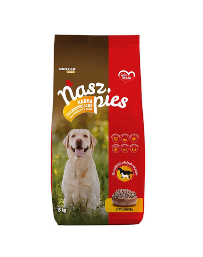 NASZ PIES sucha karma z wołowiną dla średnich i dużych psów 15 kg