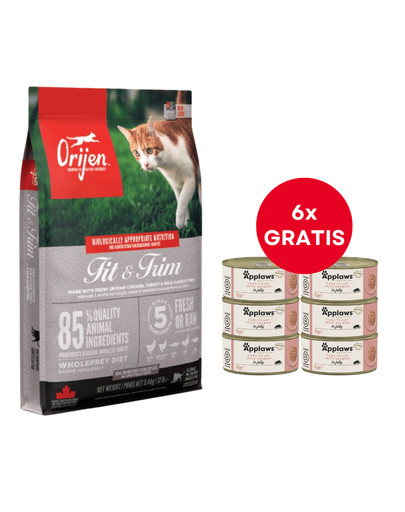 ORIJEN Fit & Trim Cat 5,4 kg + APPLAWS Cat Adult Tuna Fillet with Salmon in Jelly tuńczyk i łosoś w galarecie 6 x 70g GRATIS