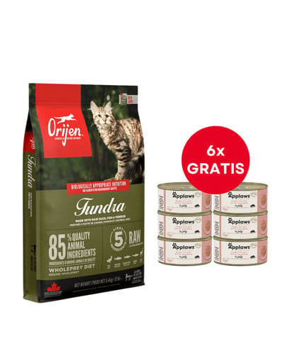 ORIJEN Tundra Cat 5.4 kg + APPLAWS Cat Adult Tuna Fillet with Salmon in Jelly tuńczyk i łosoś w galarecie 6 x 70g GRATIS