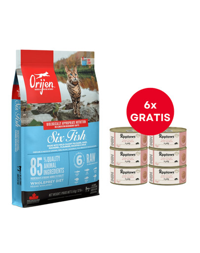 ORIJEN 6 Fish Cat 5.4 kg + APPLAWS Cat Adult Tuna Fillet with Salmon in Jelly tuńczyk i łosoś w galarecie 6 x 70g GRATIS