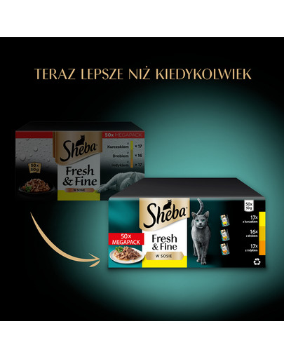 SHEBA Fresh Fine MEGAPACK saszetki 50x50 g mokra karma dla kotów w sosie, z kurczakiem, z drobiem, z indykiem