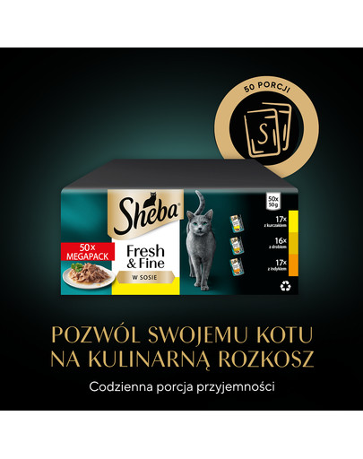 SHEBA Fresh Fine MEGAPACK saszetki 50x50 g mokra karma dla kotów w sosie, z kurczakiem, z drobiem, z indykiem