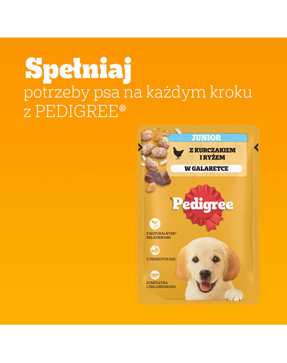 PEDIGREE Junior saszetka 100 g mokra karma pełnoporcjowa dla szczeniąt, kawałki bogate w kurczaka z ryżem, w galaretce