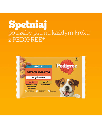 PEDIGREE Adult Wybór Smaków saszetki 4x100 g mokra karma pełnoporcjowa dla dorosłych psów, z mieszanką wołowiny i wątróbki, z drobiem, w galaretce
