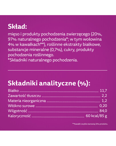 WHISKAS Adult Pure Delight saszetka 85 g mokra karma pełnoporcjowa dla dorosłych kotów, kawałki z wołowiną w galaretce