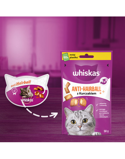 WHISKAS Anti-Hairball 50 g przysmaki odkłaczające dla dorosłych kotów