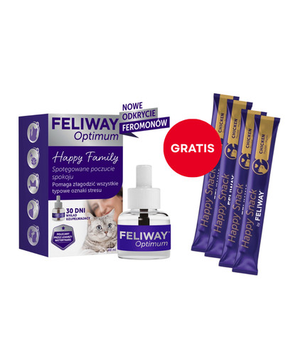 FELIWAY Optimum Dyfuzor + Wkład feromony na uspokojenie dla kota + 4x kremowy przysmak GRATIS