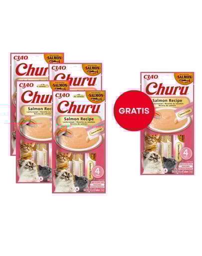 INABA Churu Cat Salmon 4x14g kremowy przysmak dla kotao smaku łososia (4+1 GRATIS)