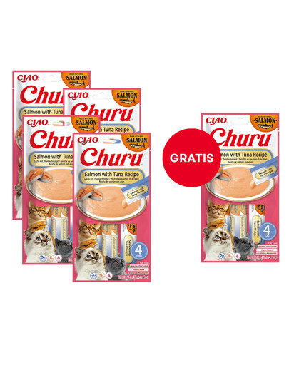 INABA Churu Cat Salmon with Tuna 4x14g kremowy przysmak dla kota o smaku łososia i tuńczyka (4+1 GRATIS)
