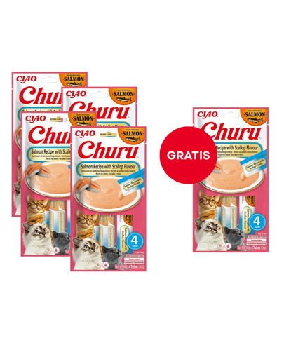 INABA Churu Cat Salmon with Scallop 4x14g kremowy przysmak dla kota o smaku łososia i przegrzebków (4+1 GRATIS)