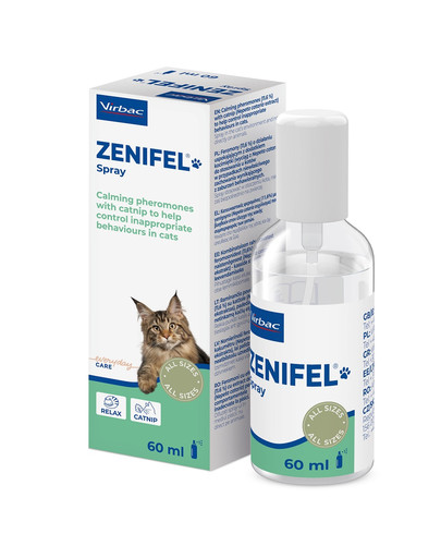 Zenifel spray 60 ml feromony z dodatkiem kocimiętki o działaniu uspokajającym dla kotów