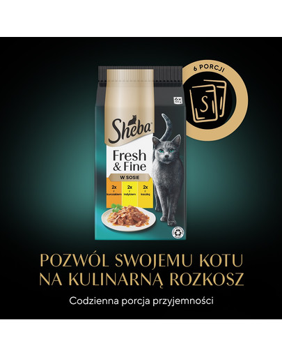 SHEBA Fresh & Fine saszetki 6x50 g mokra karma dla kotów w sosie z kurczakiem, z indykiem, z kaczką