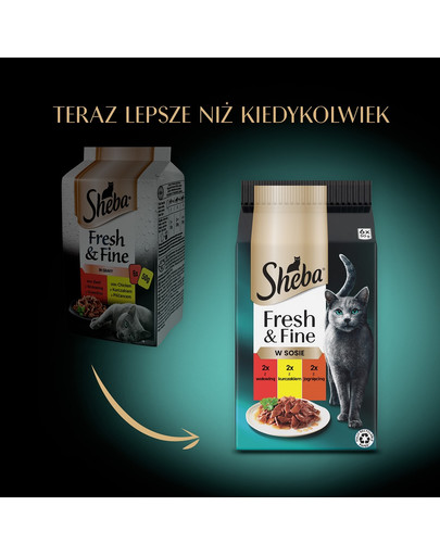 SHEBA Fresh & Fine saszetki 6x50 g mokra karma dla kotów w sosie z wołowiną, z kurczakiem, z jagnięciną
