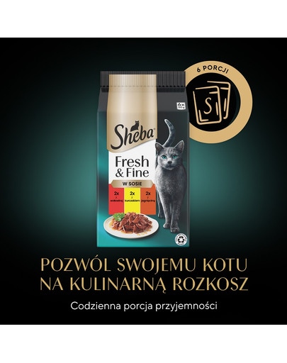 SHEBA Fresh & Fine saszetki 6x50 g mokra karma dla kotów w sosie z wołowiną, z kurczakiem, z jagnięciną