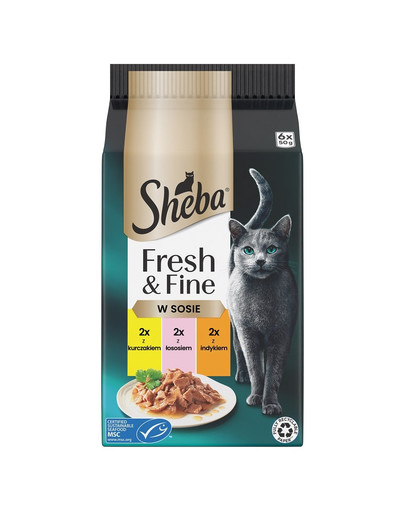 SHEBA Fresh & Fine saszetki 6x50 g mokra karma dla kotów w sosie z wołowiną, z kurczakiem, z jagnięciną